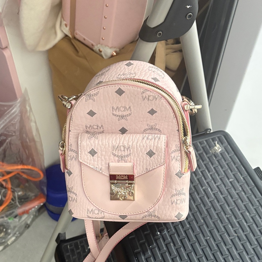 MCM Blush Pink Logo Backpack
